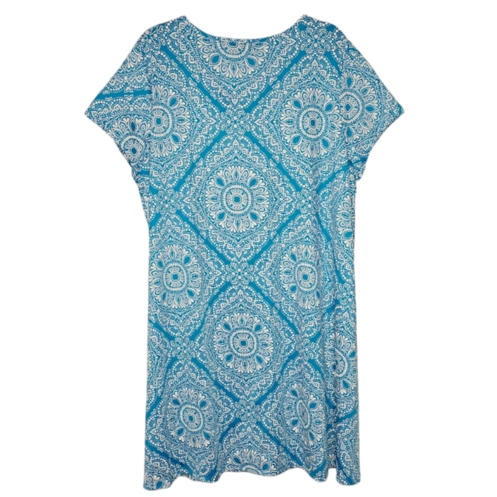 Ruby Rd. Turquoise Medallion Print Split Neck Sho… - image 2